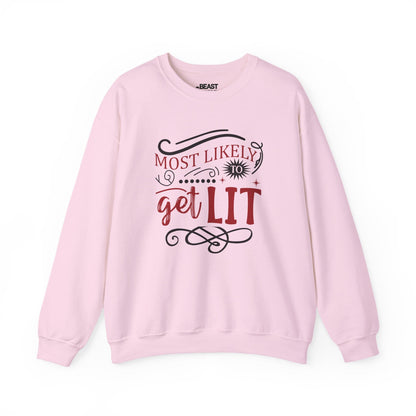 most likely to get lit christmas sweatshirt light pink sweatshirt Christmas gift idea