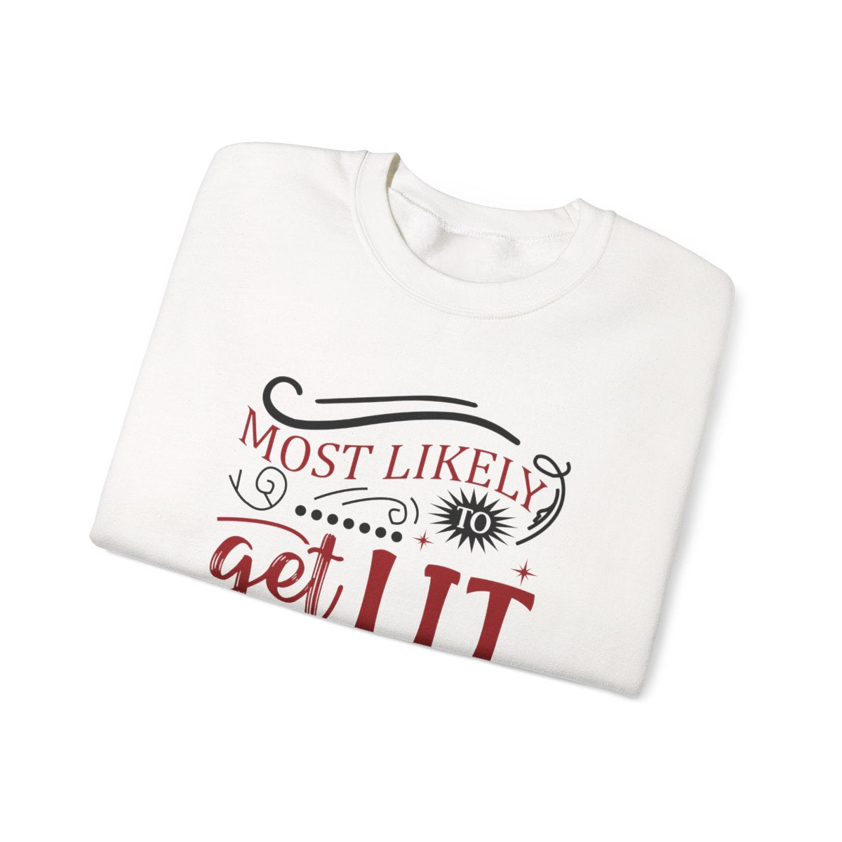 light pink sweatshirt with most likely to get lit christmas design lifestyle wear