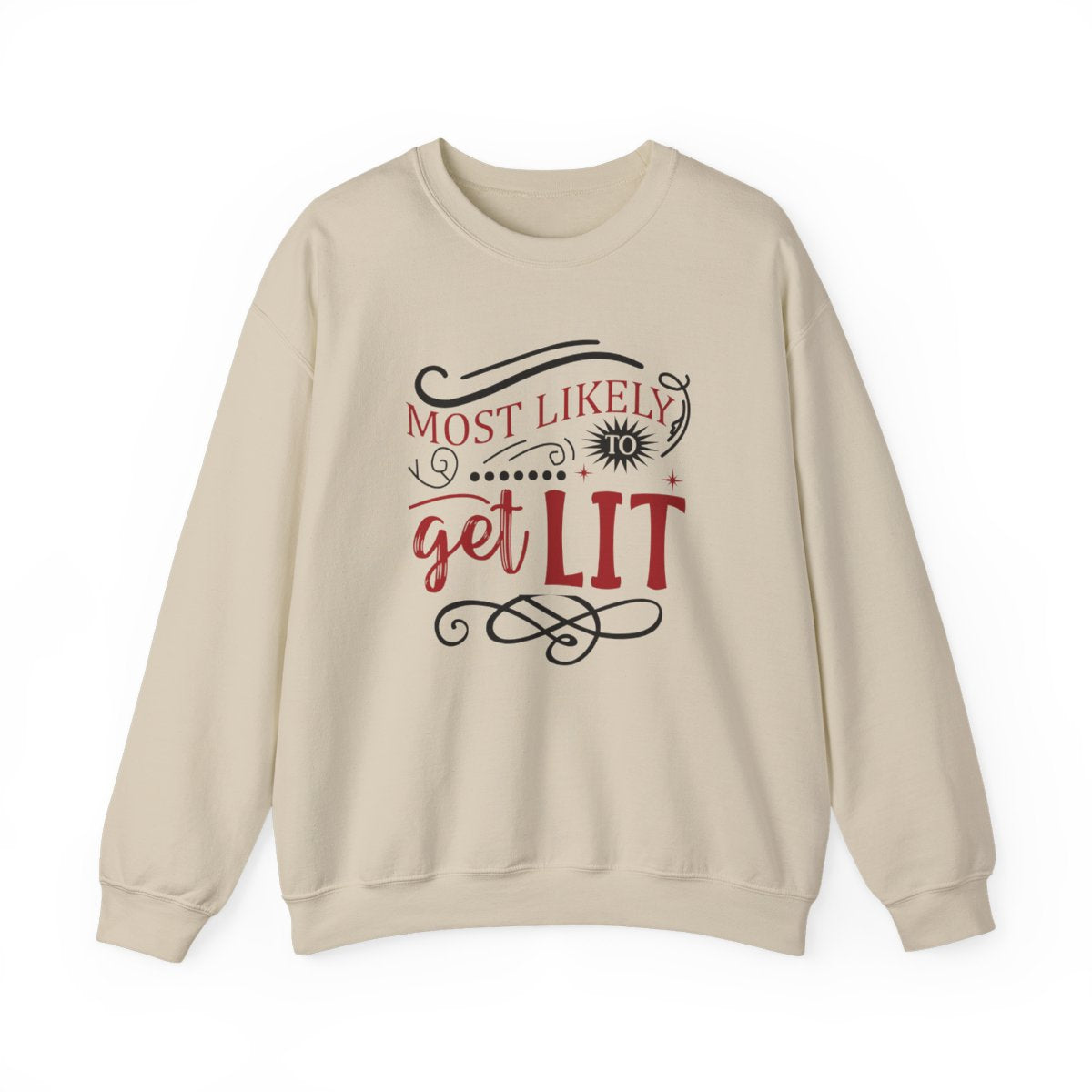 white sweatshirt with get lit christmas funny slogan for festive parties