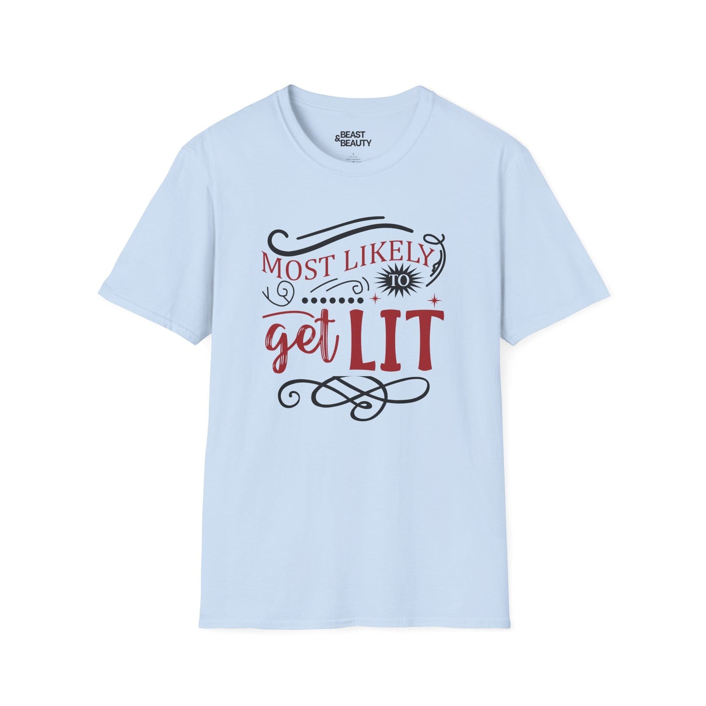 most likely to get lit christmas t-shirt light blue t-shirt Christmas gift idea