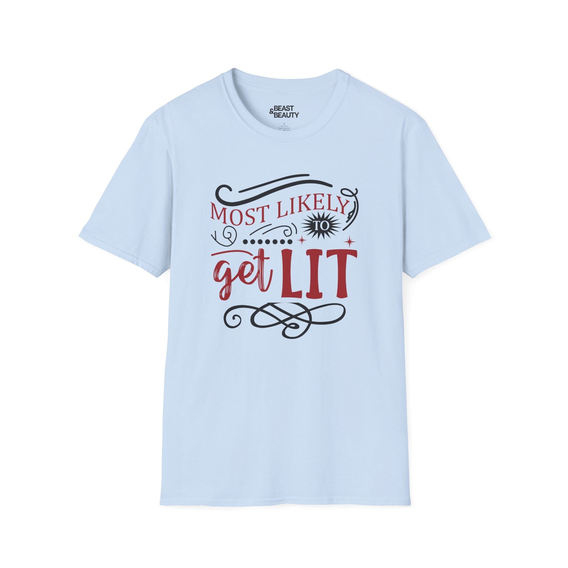 most likely to get lit christmas t-shirt light blue t-shirt Christmas gift idea