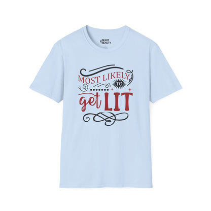 most likely to get lit christmas t-shirt light blue t-shirt Christmas gift idea