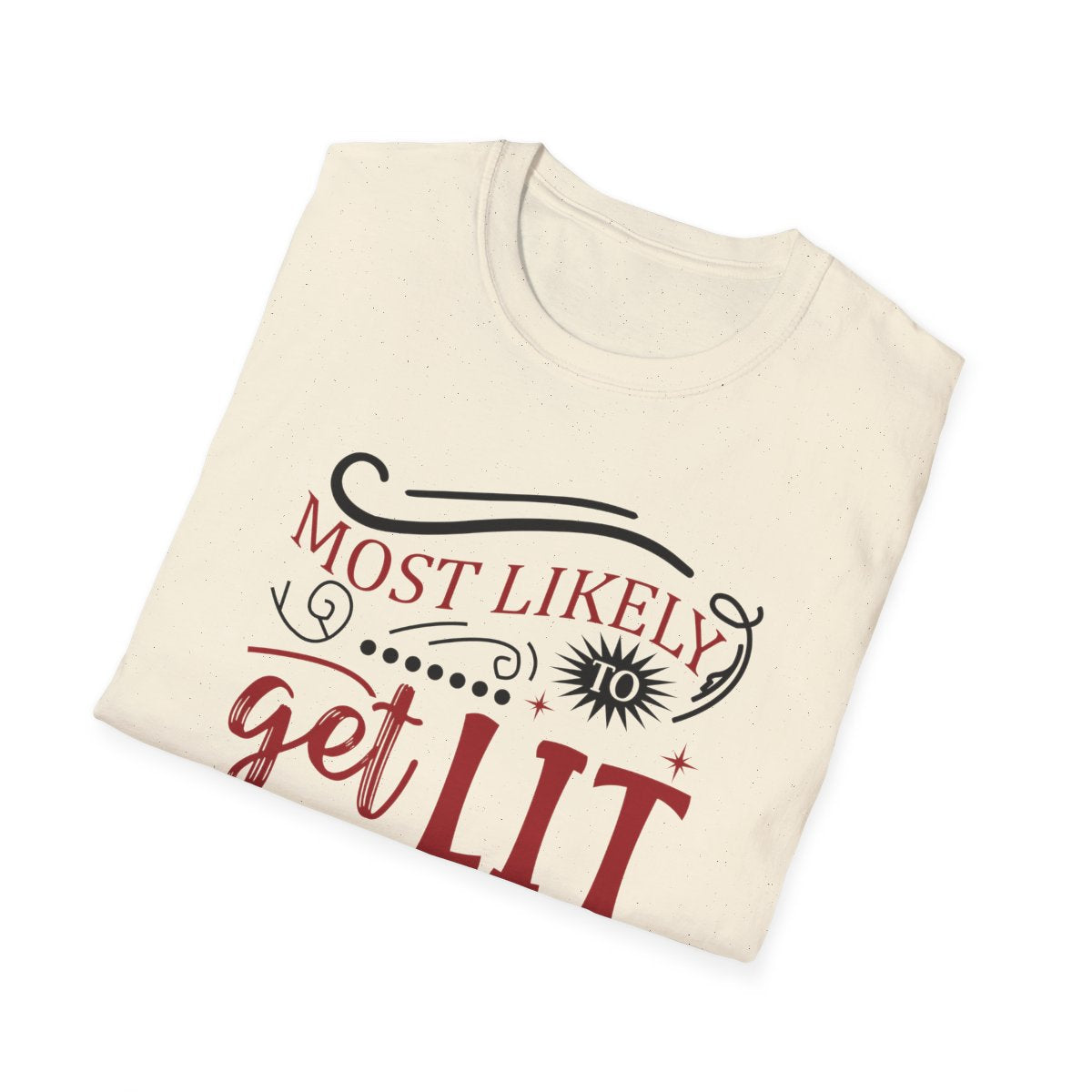 modeled shot of most likely to get lit christmas t-shirt in white