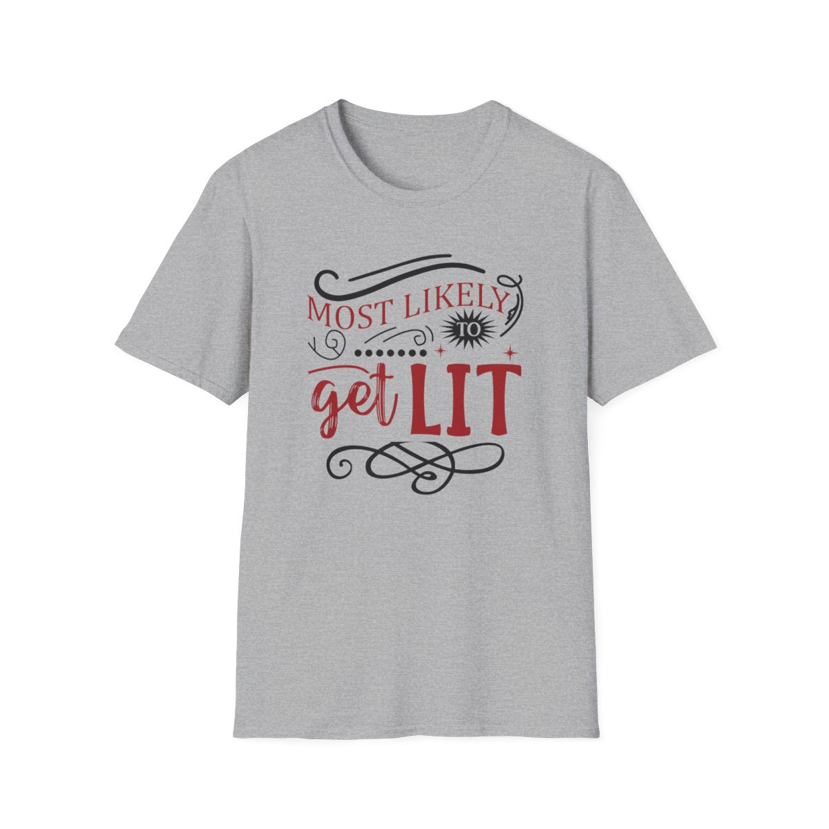natural t-shirt with most likely to get lit christmas party slogan design