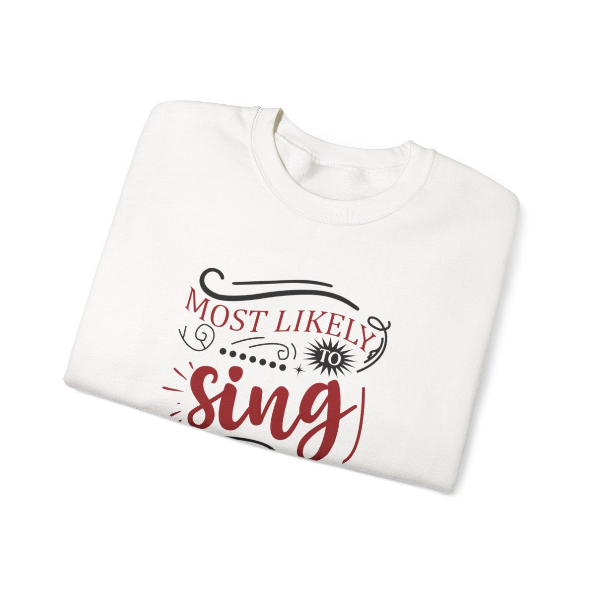 light pink sweatshirt with christmas carol singer design worn as lifestyle shot