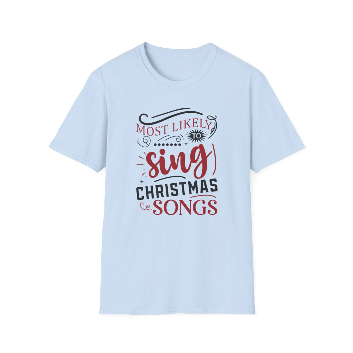 sport grey t-shirt with most likely to sing christmas songs slogan print