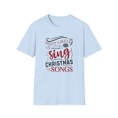 sport grey t-shirt with most likely to sing christmas songs slogan print