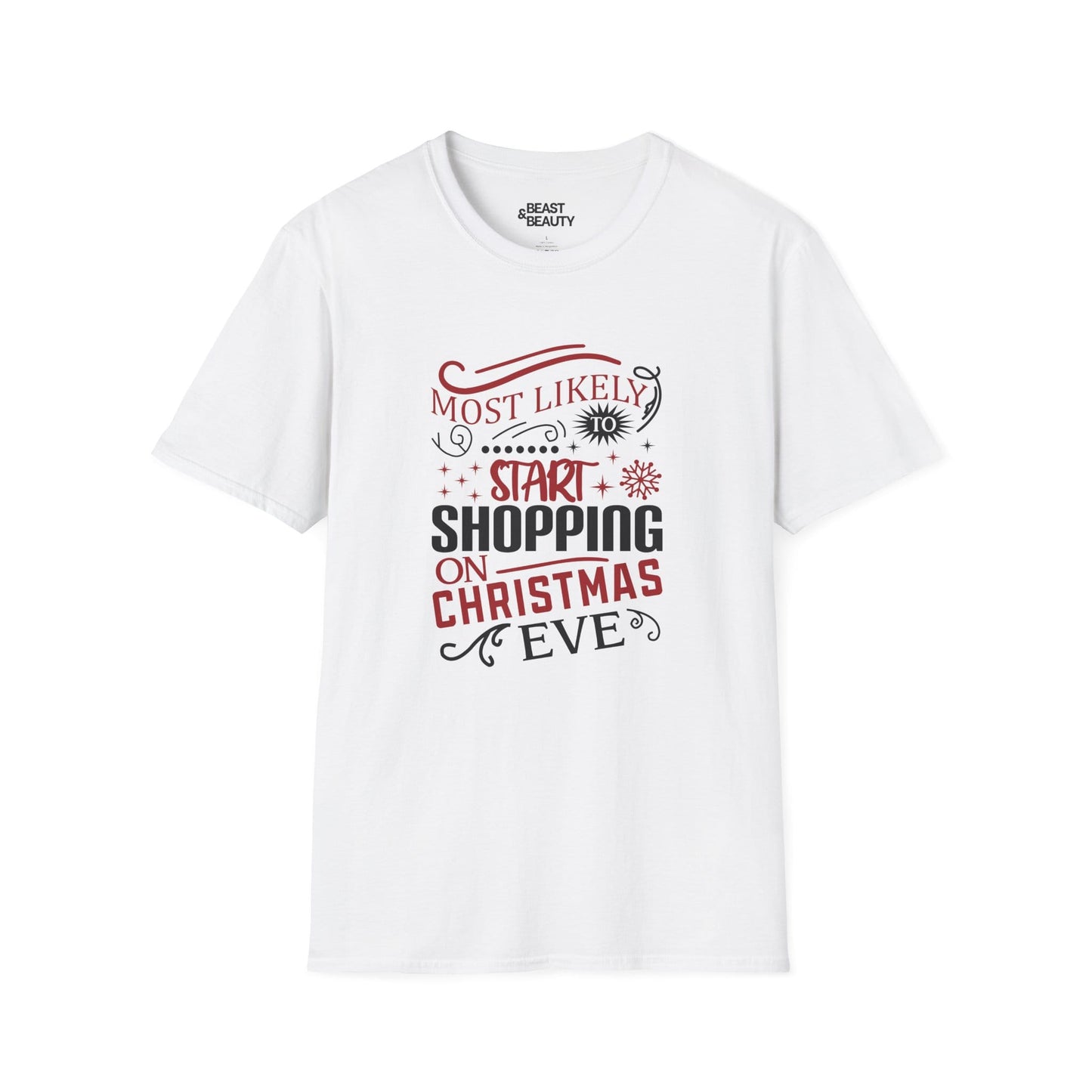 most likely to start shopping on christmas eve t-shirt white t-shirt Christmas gift idea