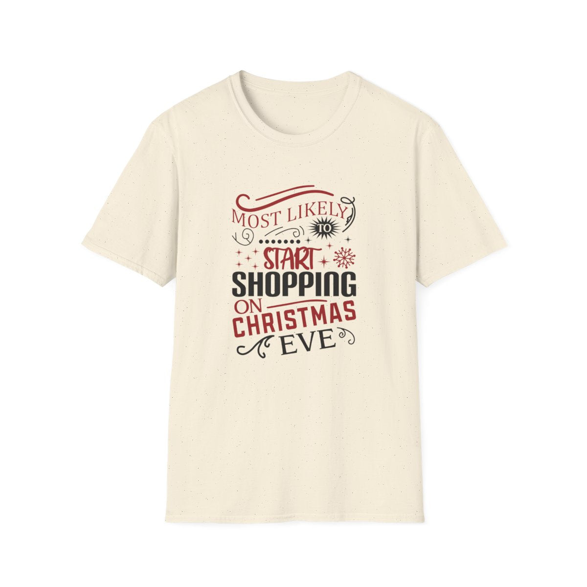 natural t-shirt with bold christmas eve shopping slogan print