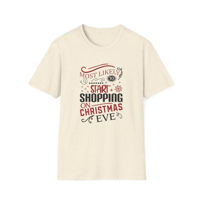 natural t-shirt with bold christmas eve shopping slogan print