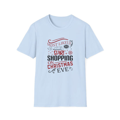 light blue t-shirt with christmas eve procrastinator graphic print