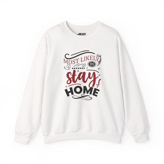 most likely to stay home christmas sweatshirt white sweatshirt Christmas gift idea