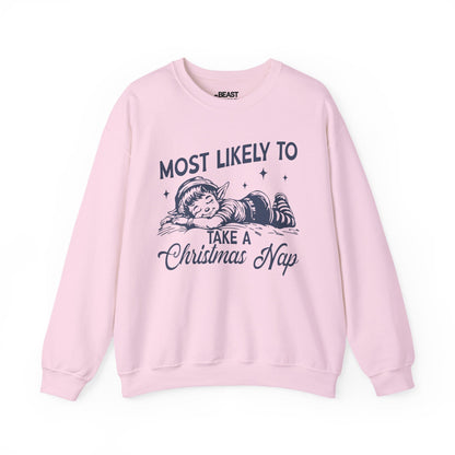 most likely to take a christmas nap sweatshirt light pink sweatshirt Christmas gift idea