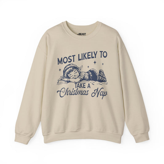 most likely to take a christmas nap sweatshirt sand sweatshirt Christmas gift idea