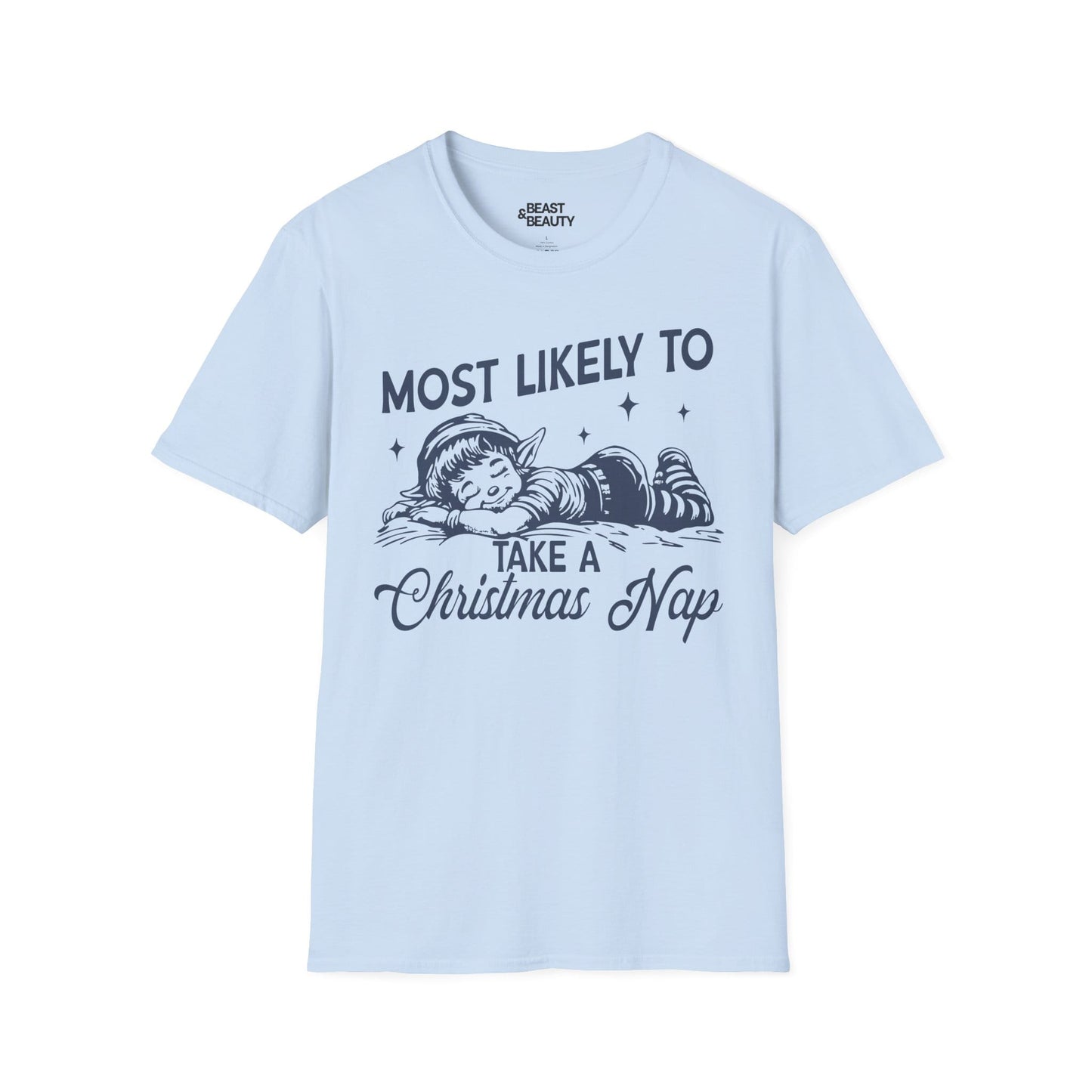 most likely to take a christmas nap t-shirt light blue t-shirt Christmas gift idea