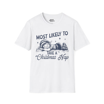 most likely to take a christmas nap t-shirt white t-shirt Christmas gift idea