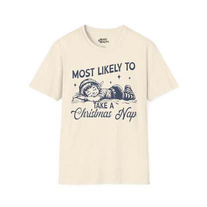 most likely to take a christmas nap t-shirt natural t-shirt Christmas gift idea