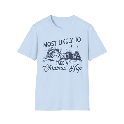 natural t-shirt with most likely to christmas nap slogan print