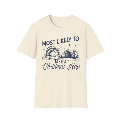 light blue t-shirt with christmas nap graphic for relaxed holiday lovers