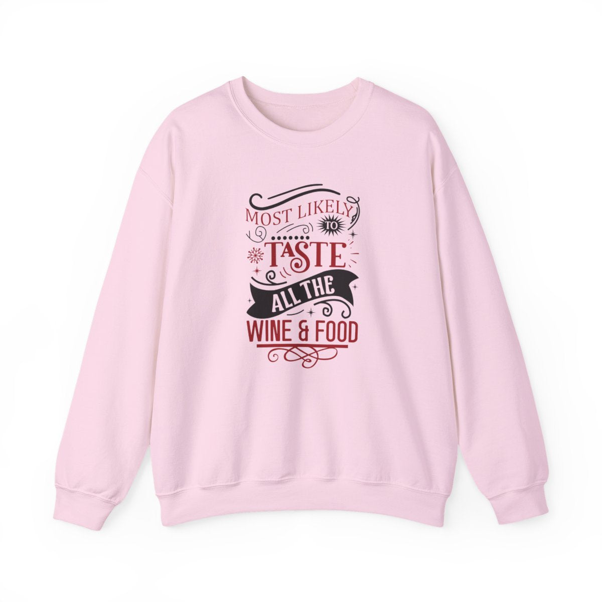 sand sweatshirt with festive wine and food Christmas graphic for holiday celebrations