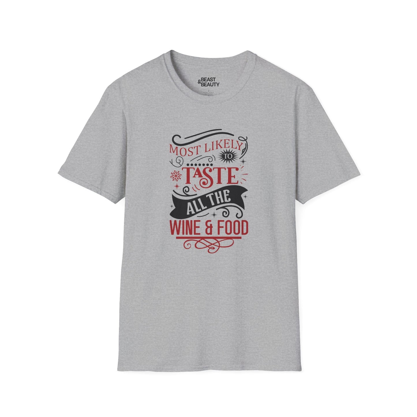 most likely to taste all the wine & food christmas t-shirt sport grey t-shirt Christmas gift idea