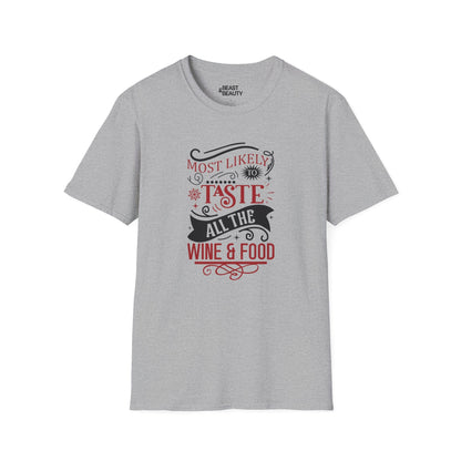 most likely to taste all the wine & food christmas t-shirt sport grey t-shirt Christmas gift idea