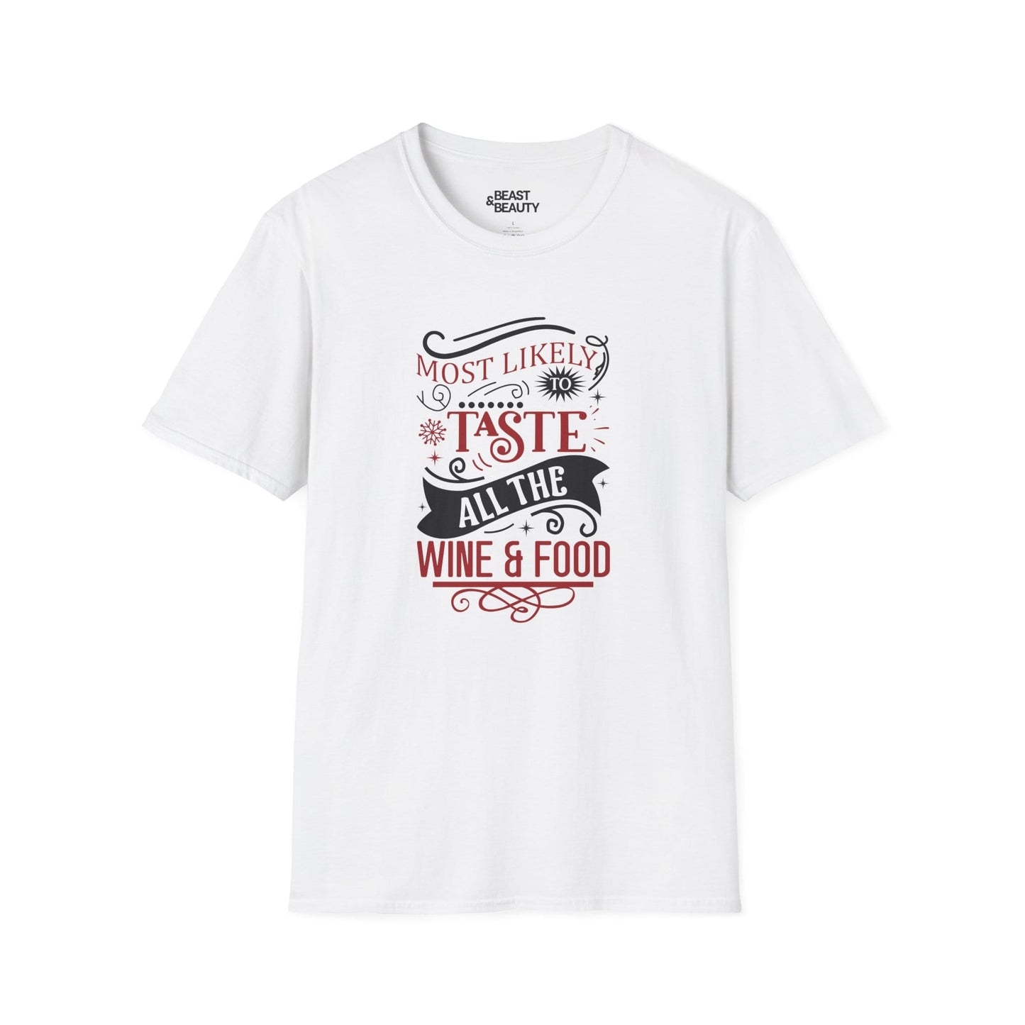 most likely to taste all the wine & food christmas t-shirt white t-shirt Christmas gift idea