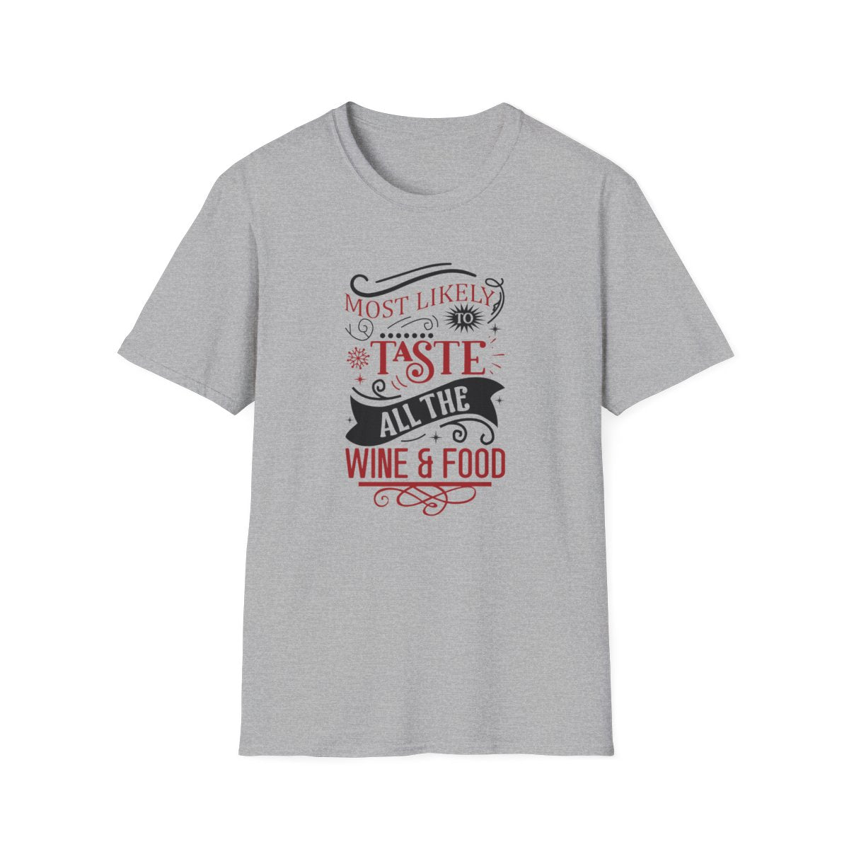 natural t-shirt with bold printed Christmas foodie wine design