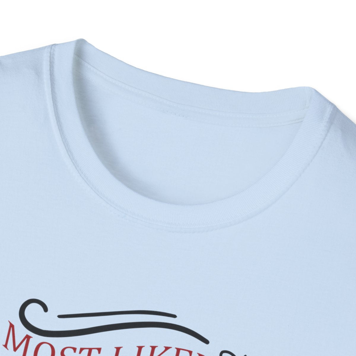 close-up of most likely to taste all the wine and food Christmas t-shirt print detail