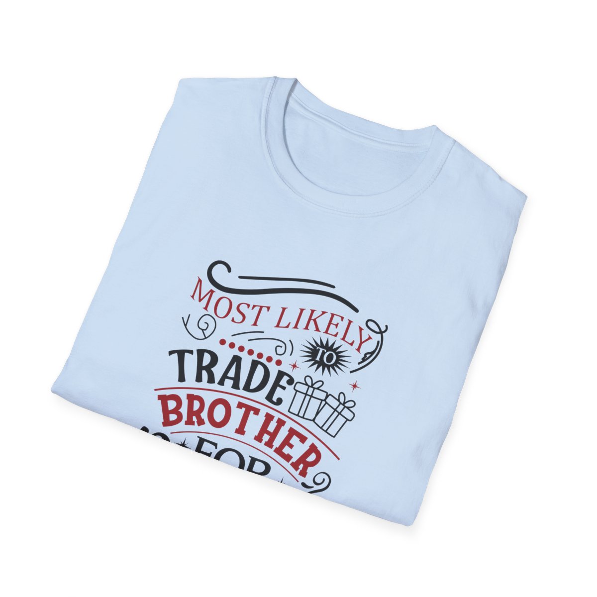 sport grey t-shirt worn casually with trade brother for presents Christmas graphic visible