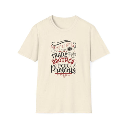 sport grey t-shirt featuring funny sibling Christmas present design for brothers and sisters
