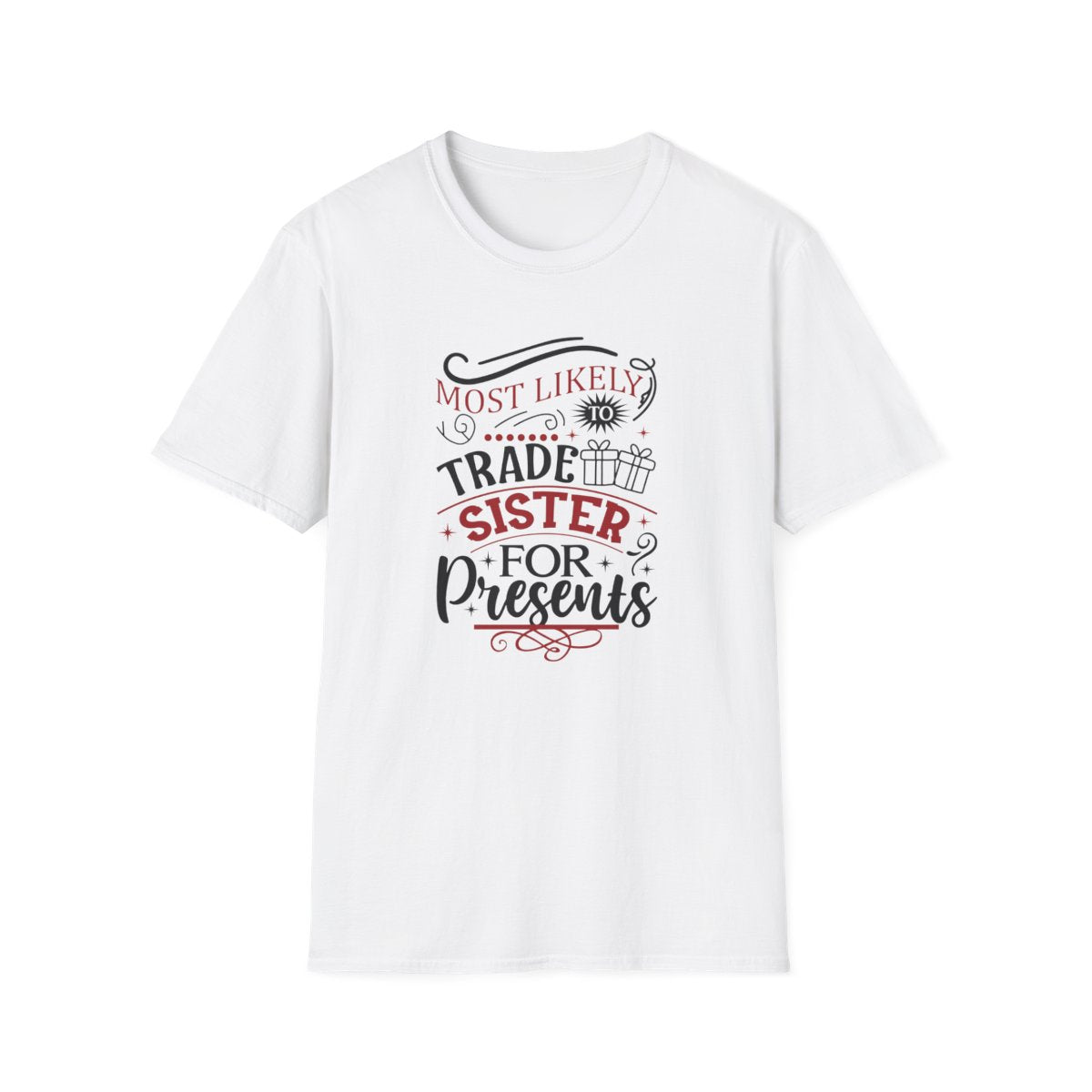 natural coloured t-shirt featuring trade sister for presents funny family design
