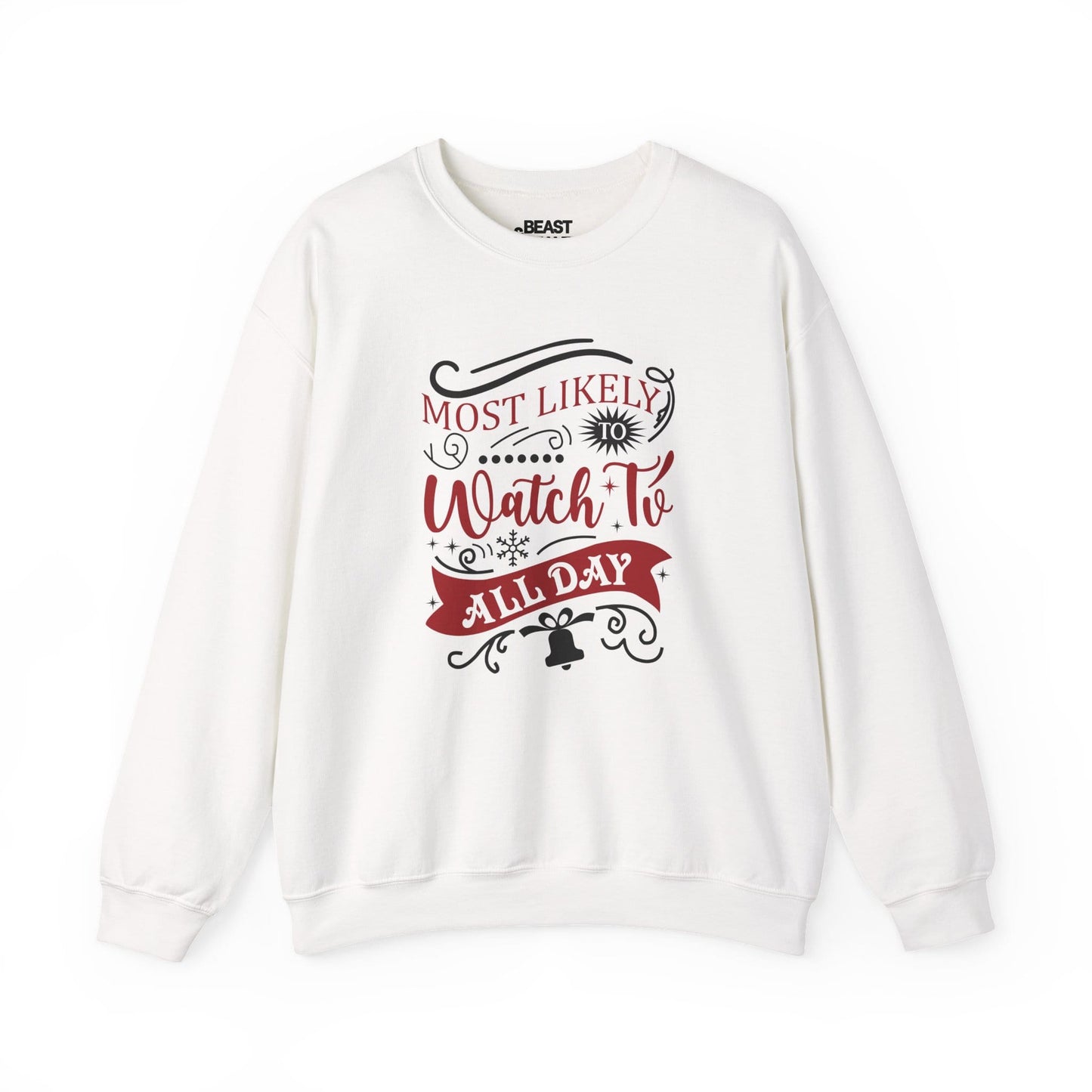 most likely to watch tv all day christmas sweatshirt white sweatshirt Christmas gift idea