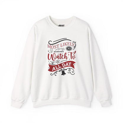 most likely to watch tv all day christmas sweatshirt white sweatshirt Christmas gift idea