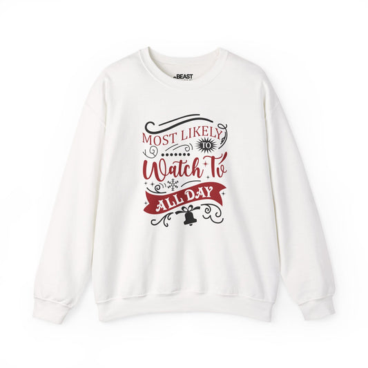 most likely to watch tv all day christmas sweatshirt white sweatshirt Christmas gift idea