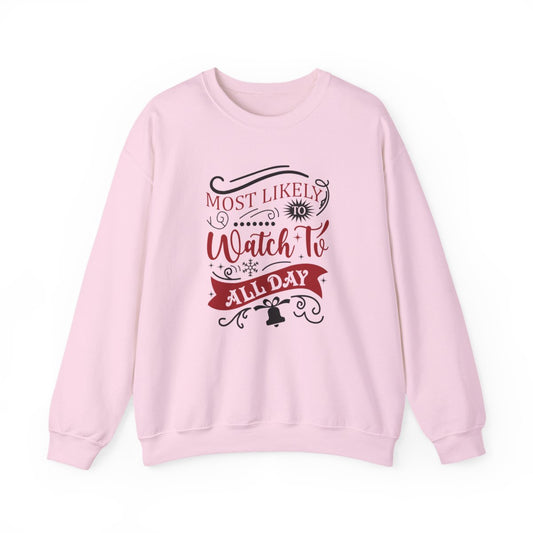 Most Likely to Watch TV All Day Christmas Sweatshirt - funny sweatshirt by Cheeky Business