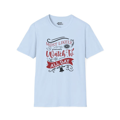 most likely to watch tv all day t-shirt light blue t-shirt Christmas gift idea