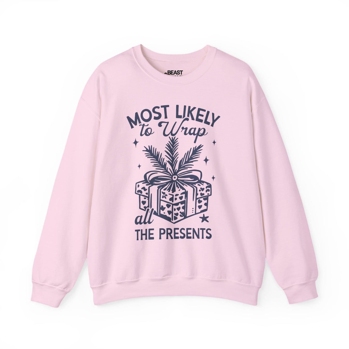most likely to wrap all the presents christmas sweatshirt light pink sweatshirt Christmas gift idea