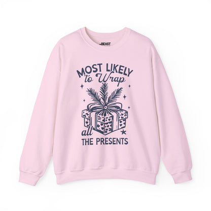 most likely to wrap all the presents christmas sweatshirt light pink sweatshirt Christmas gift idea