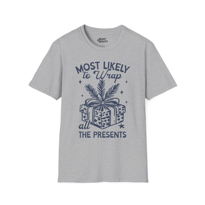 most likely to wrap all the presents christmas t-shirt sport grey t-shirt Christmas gift idea
