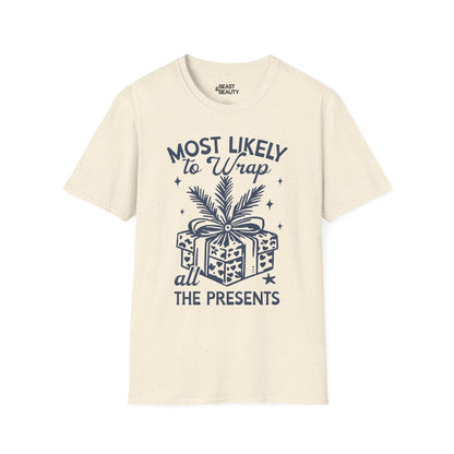 most likely to wrap all the presents christmas t-shirt natural t-shirt Christmas gift idea