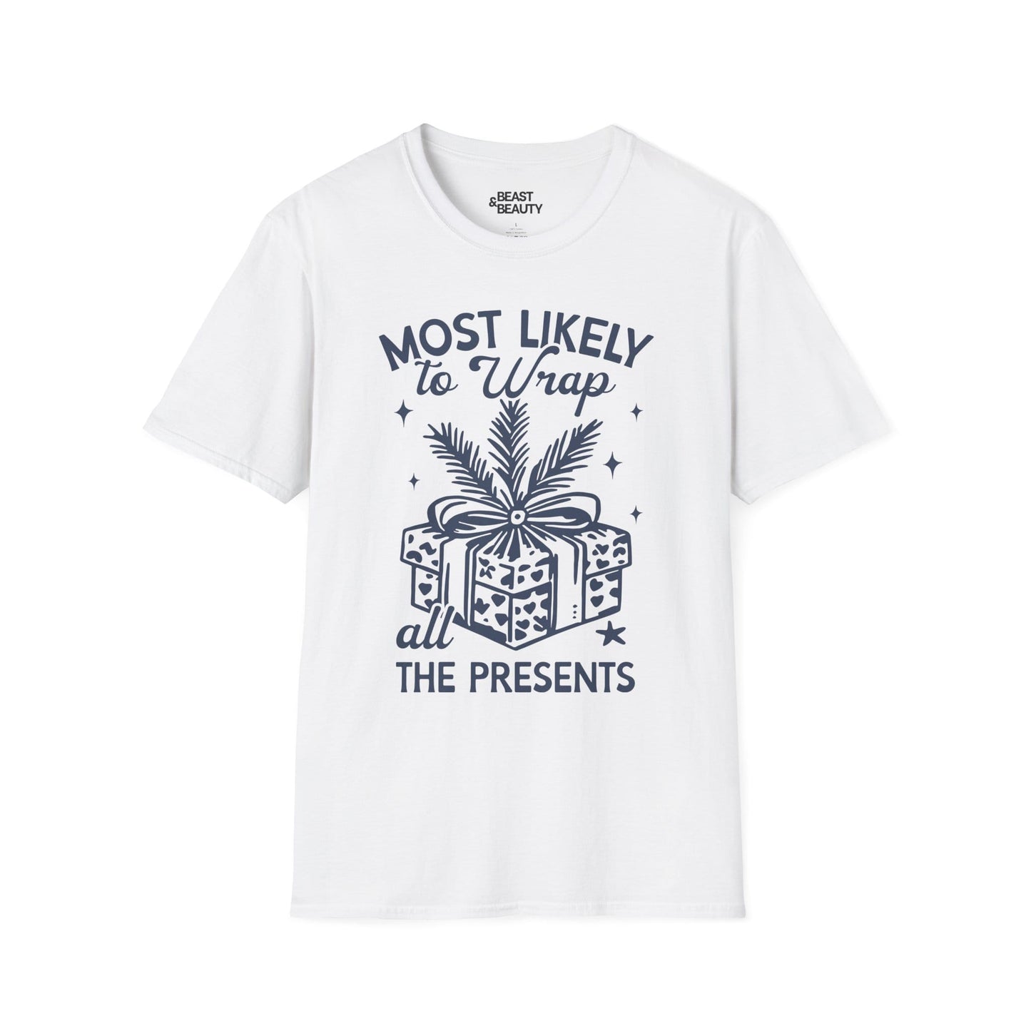 most likely to wrap all the presents christmas t-shirt white t-shirt Christmas gift idea