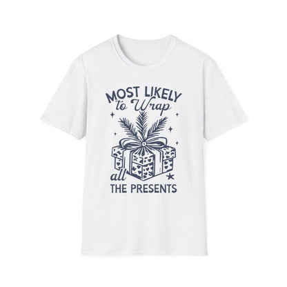 light blue t-shirt with gift wrapping slogan for christmas gift
