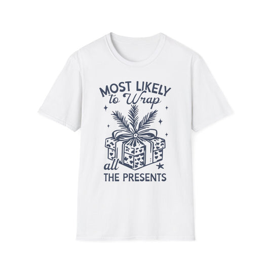 Most Likely to Wrap All the Presents Christmas T-Shirt - funny t-shirt by Cheeky Business