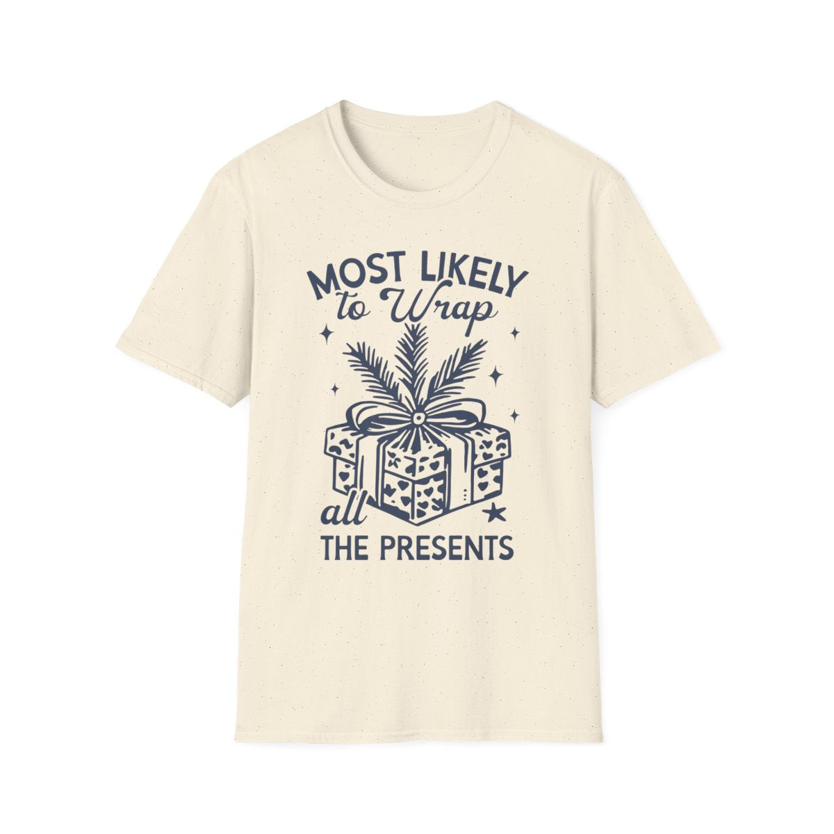 sport grey t-shirt with most likely to wrap all presents funny christmas print