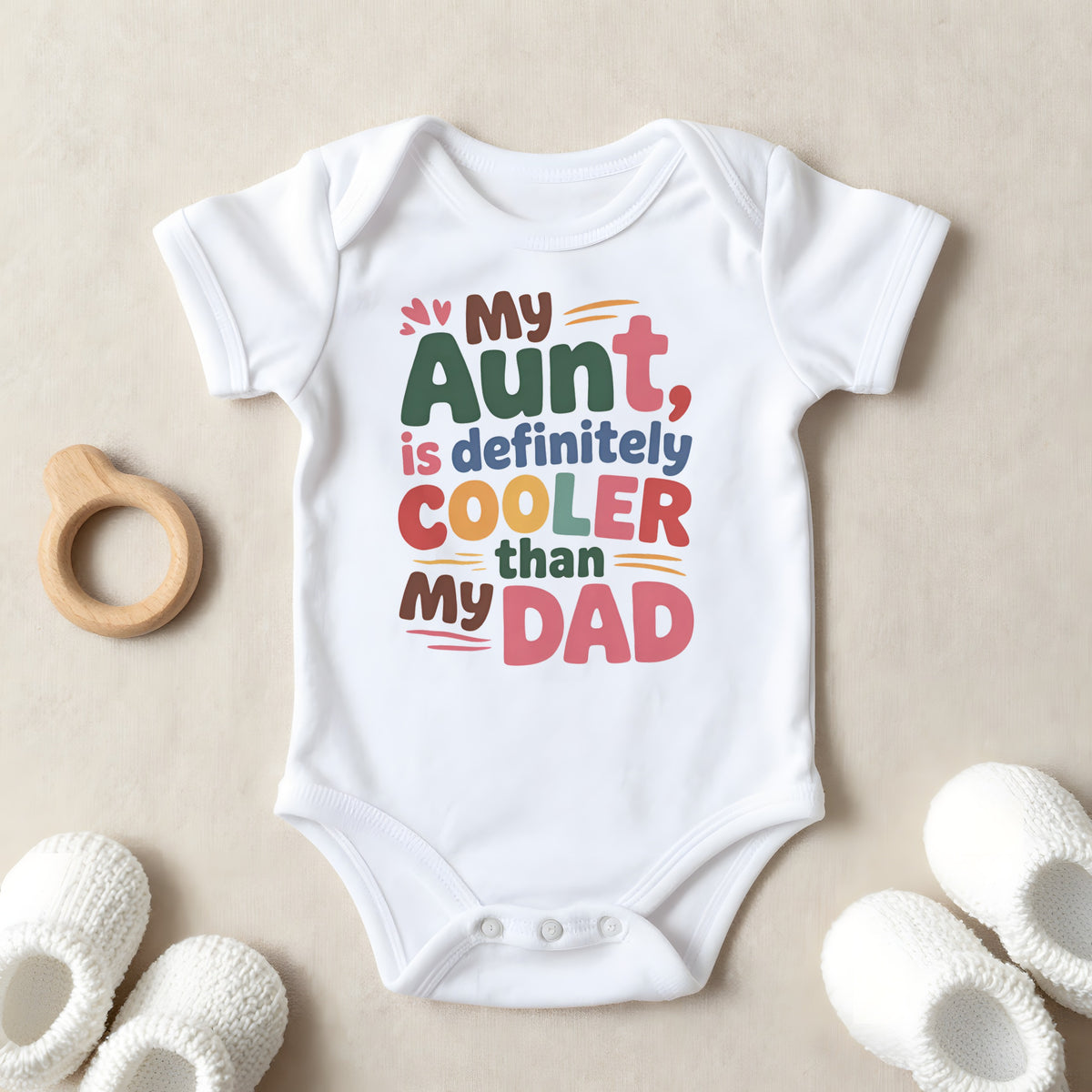 My Aunt Is Cooler Than My Dad baby grow laid flat