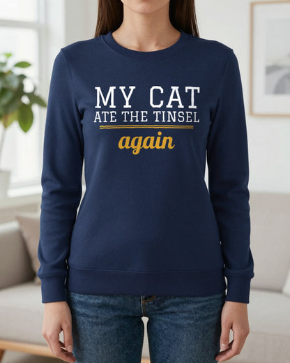 My Cat Ate The Tinsel Again Funny Cat Christmas Jumper & T-Shirt worn