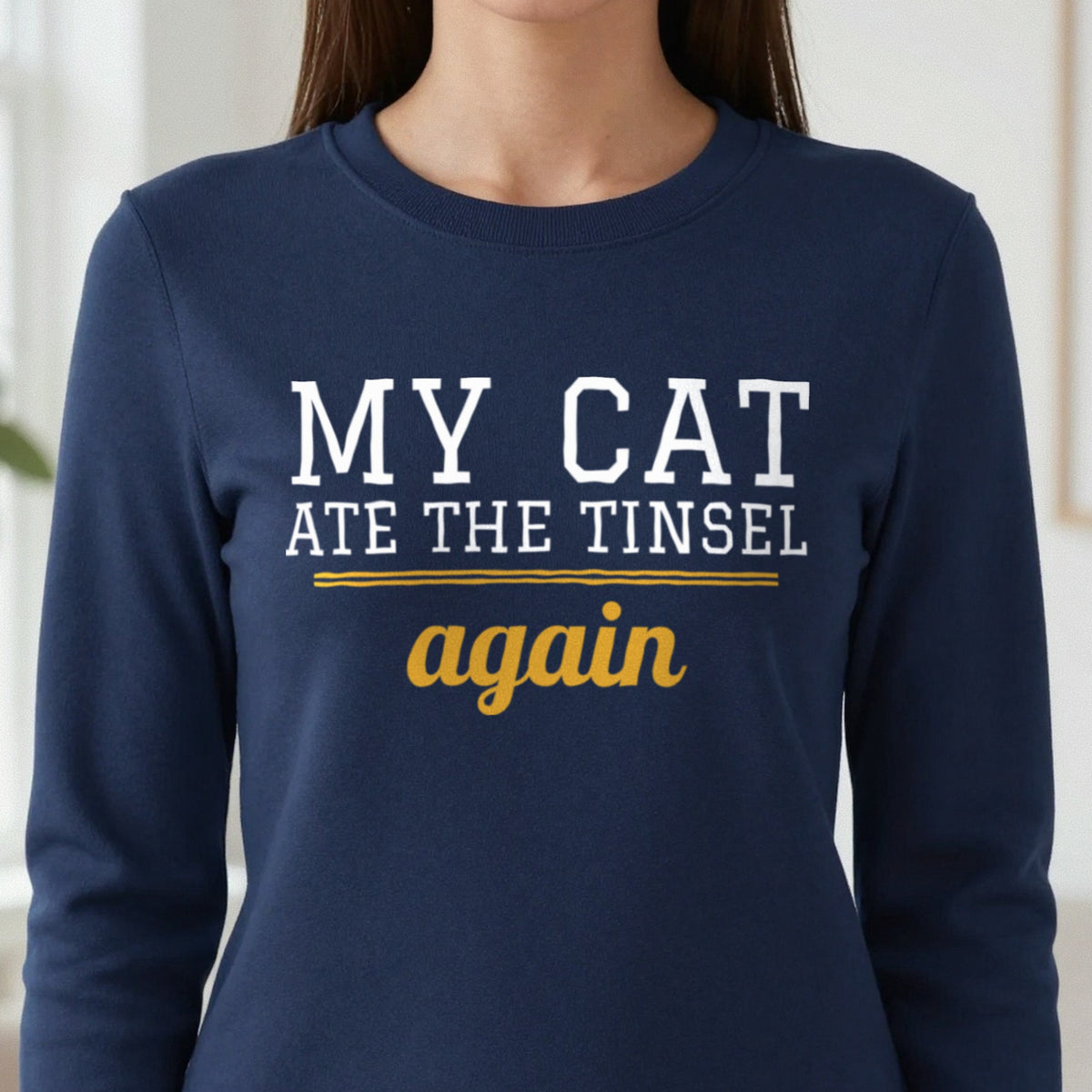 My Cat Ate The Tinsel Again Funny Cat Christmas Jumper & T-Shirt close-up