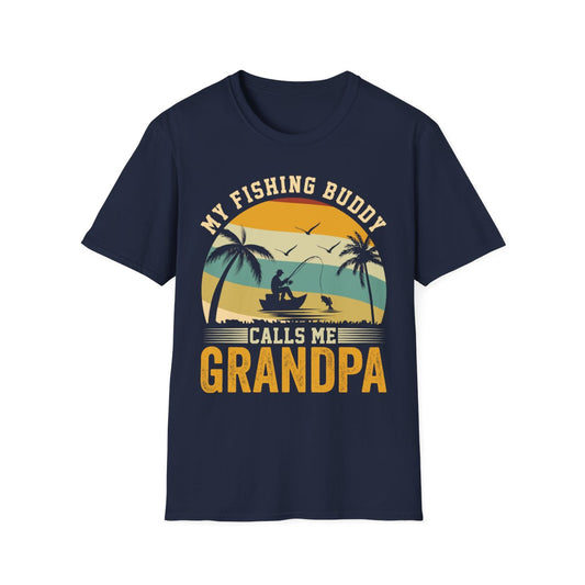 dark chocolate t-shirt with my fishing buddy calls me grandpa funny design