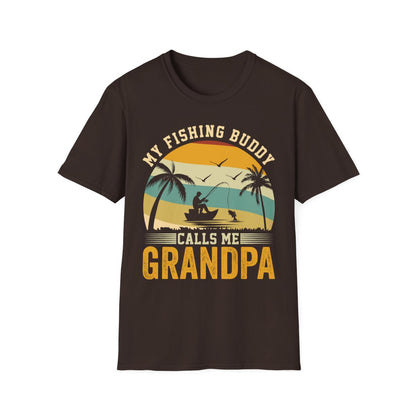 black t-shirt with funny fishing buddy grandpa design detail